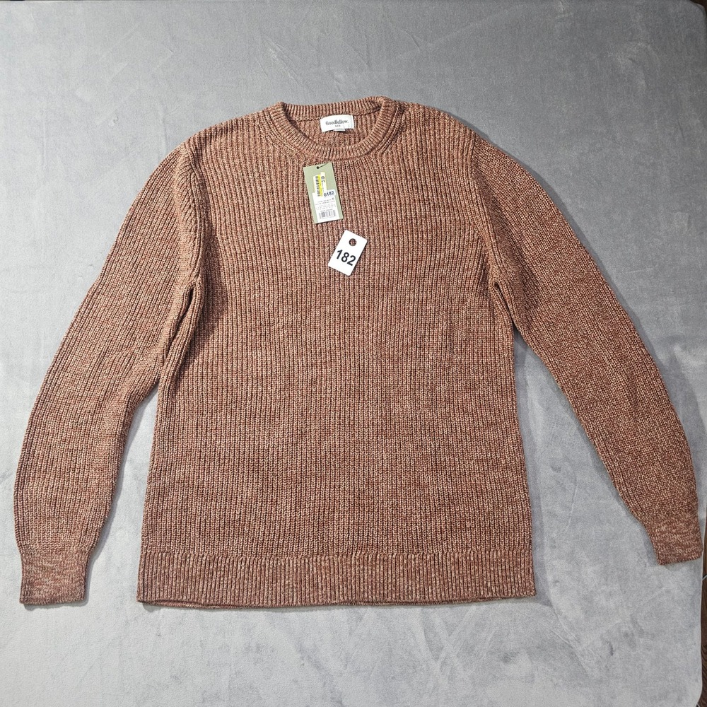 Goodfellow & Co Mens Textured Crewneck Sweater Brown Marl Ribbed Knit Pullover L